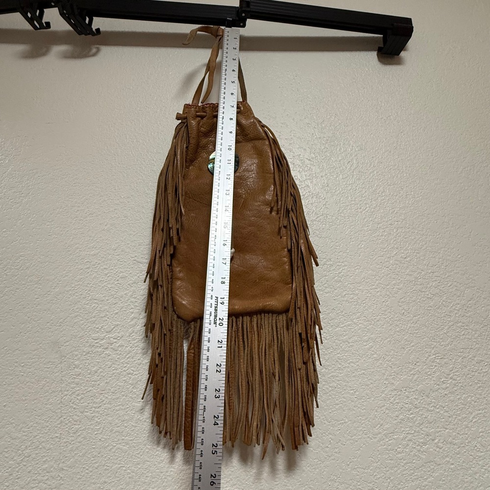 Leather Fringe Festival Bohemian Hippie Shell Accents Medicine Bag Pouch Handbag - Picture 6 of 11